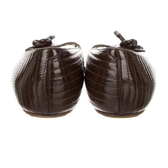 SOLD-Designer CHLOE brown quilted peep toe flat - Picture 4 of 5